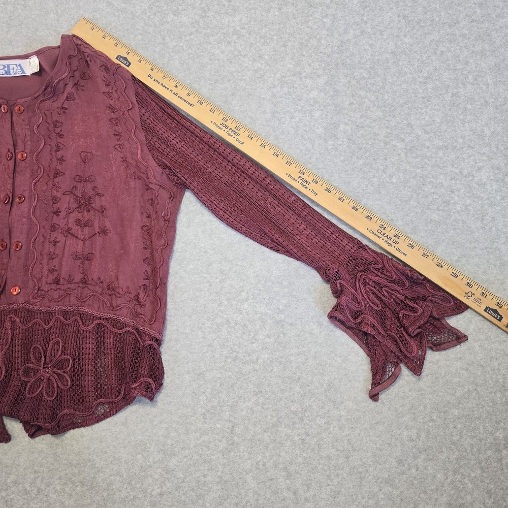 BFA Classics Blouse Womens MP Burgundy Boho Embroidered Crochet Fairy Whimsigoth - Picture 11 of 14